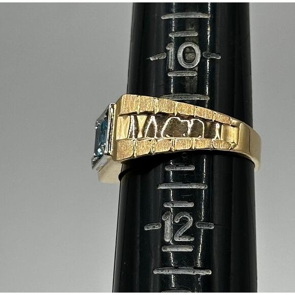 10K Yellow Gold Mens Ring with Blue stone  Size 11 - Picture 7 of 7